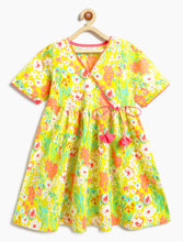 Load image into Gallery viewer, Campana Girls Nihira Pure Cotton Seamless Floral Print Kurta - Lime Green &amp; Peach
