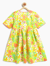 Load image into Gallery viewer, Campana Girls Nihira Pure Cotton Seamless Floral Print Kurta - Lime Green &amp; Peach
