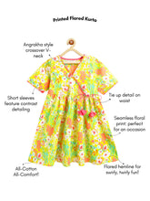 Load image into Gallery viewer, Campana Girls Nihira Pure Cotton Seamless Floral Print Kurta - Lime Green &amp; Peach
