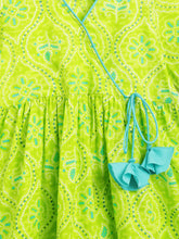 Load image into Gallery viewer, Campana Girls Nihira Pure Cotton Bandhini Print Anarkali Kurta - Lime Green
