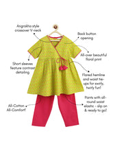 Load image into Gallery viewer, Campana Girls Nihira Kurti with Pants Set - Small Flower Print - Lime Green &amp; Magenta

