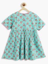 Load image into Gallery viewer, Girls Nihira Kurti with Pants Set - Flower Bud Print - Sky Blue &amp; Pink
