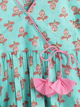 Load image into Gallery viewer, Girls Nihira Kurti with Pants Set - Flower Bud Print - Sky Blue &amp; Pink
