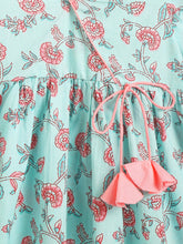 Load image into Gallery viewer, Campana Girls Nihira Kurti with Pants Set - Floral Print - Light Blue &amp; Peach
