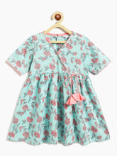 Load image into Gallery viewer, Campana Girls Nihira Kurti with Pants Set - Floral Print - Light Blue &amp; Peach
