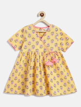 Load image into Gallery viewer, Campana Girls Nihira Kurti with Pants Set - Floral Blockprint - Yellow &amp; Pink
