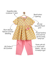 Load image into Gallery viewer, Campana Girls Nihira Kurti with Pants Set - Floral Blockprint - Yellow &amp; Pink
