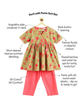 Load image into Gallery viewer, Campana Girls Nihira Floral Printed Kurta Pants Set - Green &amp; Peach
