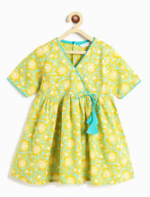 Load image into Gallery viewer, Campana Girls Nihira Floral Printed Kurta Pants Set - Lime &amp; Turquoise Blue
