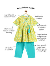 Load image into Gallery viewer, Campana Girls Nihira Floral Printed Kurta Pants Set - Lime &amp; Turquoise Blue
