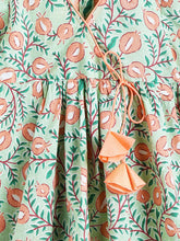 Load image into Gallery viewer, Campana Girls Nihira Pure Cotton Anaar Print Kurta with Pants Set - Sea Green &amp; Peach

