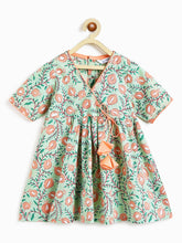 Load image into Gallery viewer, Campana Girls Nihira Pure Cotton Anaar Print Kurta with Pants Set - Sea Green &amp; Peach
