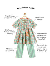 Load image into Gallery viewer, Campana Girls Nihira Pure Cotton Anaar Print Kurta with Pants Set - Sea Green &amp; Peach
