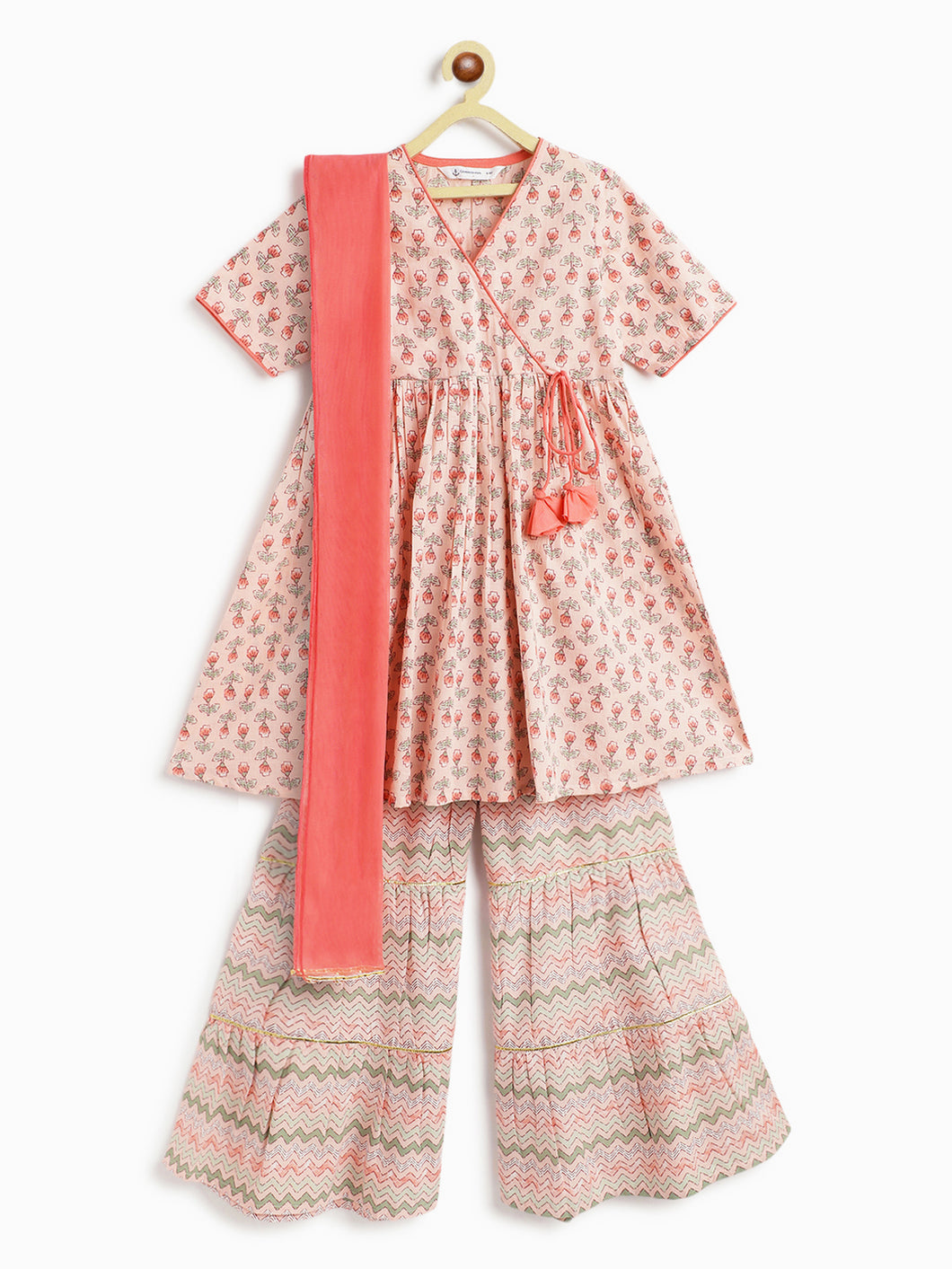 Campana Girls Nihira Sharara Set with Dupatta - Floral Print - Peach