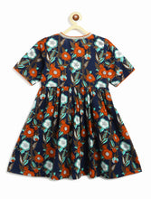 Load image into Gallery viewer, Campana Girls Nihira Floral Printed Cotton Kurta Sharara &amp; Dupatta Set - Navy &amp; Rust
