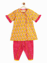 Load image into Gallery viewer, Campana Girls Himani Kurta with Dhoti Pants - Paisley Block Print - Yellow &amp; Magenta
