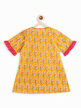 Load image into Gallery viewer, Campana Girls Himani Kurta with Dhoti Pants - Paisley Block Print - Yellow &amp; Magenta
