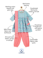 Load image into Gallery viewer, Campana Girls Ragini Kurta with Afghani Pants &amp; Dupatta - Blue &amp; Peach
