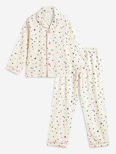 Load image into Gallery viewer, Campana Girls Rayon Full Sleeves Nightsuit - Little Hearts Print - White &amp; Pink
