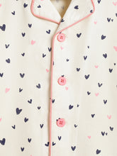 Load image into Gallery viewer, Campana Girls Rayon Full Sleeves Nightsuit - Little Hearts Print - White &amp; Pink
