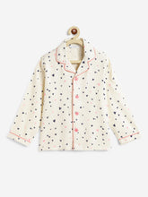 Load image into Gallery viewer, Campana Girls Rayon Full Sleeves Nightsuit - Little Hearts Print - White &amp; Pink
