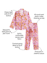 Load image into Gallery viewer, Campana Girls Full Sleeves Nightsuit - Floral Print - Pink
