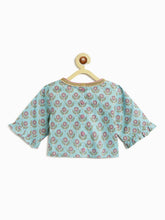 Load image into Gallery viewer, Campana Girls Heera Lehenga with Angrakha Choli &amp; Dupatta Set - Flower &amp; Buta Print - Blue &amp; Purple

