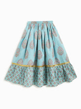 Load image into Gallery viewer, Campana Girls Heera Lehenga with Angrakha Choli &amp; Dupatta Set - Flower &amp; Buta Print - Blue &amp; Purple
