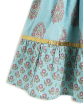 Load image into Gallery viewer, Campana Girls Heera Lehenga with Angrakha Choli &amp; Dupatta Set - Flower &amp; Buta Print - Blue &amp; Purple
