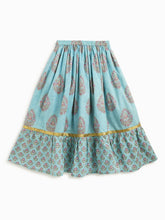 Load image into Gallery viewer, Campana Girls Heera Lehenga with Angrakha Choli &amp; Dupatta Set - Flower &amp; Buta Print - Blue &amp; Purple
