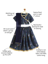 Load image into Gallery viewer, Campana Girls Heera Lehenga Choli with Dupatta Set - Divine Forest Print - Navy Blue
