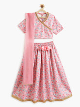 Load image into Gallery viewer, Campana Girls Heera Lehenga Choli with Dupatta Set - Lotus Print - Pink
