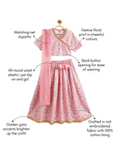 Load image into Gallery viewer, Campana Girls Heera Lehenga Choli with Dupatta Set - Lotus Print - Pink
