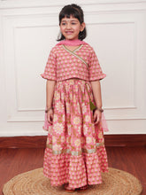Load image into Gallery viewer, Campana Girls Heera Lehenga Set - Floral Jaal &amp; Block Print - Dusty Pink
