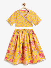 Load image into Gallery viewer, Campana Girls Heera Lehenga Choli Set - Floral Block &amp; Jaal Print - Yellow &amp; Pink

