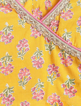 Load image into Gallery viewer, Campana Girls Heera Lehenga Choli Set - Floral Block &amp; Jaal Print - Yellow &amp; Pink
