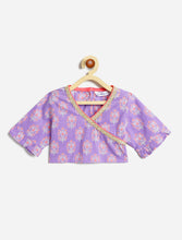 Load image into Gallery viewer, Campana Girls Heera Lehenga Choli Set - Floral Block &amp; Jaal Print - Purple &amp; Peach
