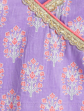 Load image into Gallery viewer, Campana Girls Heera Lehenga Choli Set - Floral Block &amp; Jaal Print - Purple &amp; Peach
