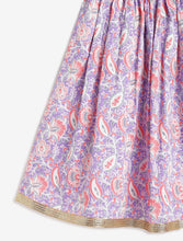 Load image into Gallery viewer, Campana Girls Heera Lehenga Choli Set - Floral Block &amp; Jaal Print - Purple &amp; Peach
