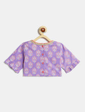 Load image into Gallery viewer, Campana Girls Heera Lehenga Choli Set - Floral Block &amp; Jaal Print - Purple &amp; Peach

