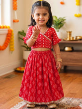 Load image into Gallery viewer, Campana Girls Heera Pure Cotton Geometric Print Lehenga Choli Set - Red
