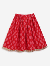 Load image into Gallery viewer, Campana Girls Heera Pure Cotton Geometric Print Lehenga Choli Set - Red
