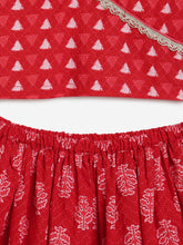 Load image into Gallery viewer, Campana Girls Heera Pure Cotton Geometric Print Lehenga Choli Set - Red
