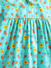 Load image into Gallery viewer, Campana Girls Callie Dress With Collar - Strawberries Print - Turquoise Blue
