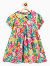 Load image into Gallery viewer, Campana Girls Callie Short Sleeves Dress With Collar - Tropical Paradise Print - Pink &amp; Multicolour
