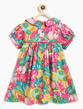 Load image into Gallery viewer, Campana Girls Callie Short Sleeves Dress With Collar - Tropical Paradise Print - Pink &amp; Multicolour
