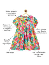 Load image into Gallery viewer, Campana Girls Callie Short Sleeves Dress With Collar - Tropical Paradise Print - Pink &amp; Multicolour
