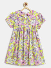 Load image into Gallery viewer, Campana Girls Callie Short Sleeves Floral Printed Dress With Collar - Lemon Yellow &amp; Pink

