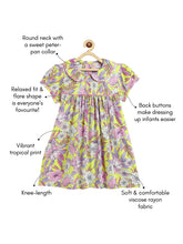 Load image into Gallery viewer, Campana Girls Callie Short Sleeves Floral Printed Dress With Collar - Lemon Yellow &amp; Pink
