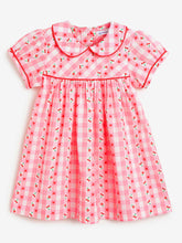 Load image into Gallery viewer, Campana Girls Callie Pure Cotton Checked Dress With Collar - Pink &amp; Red
